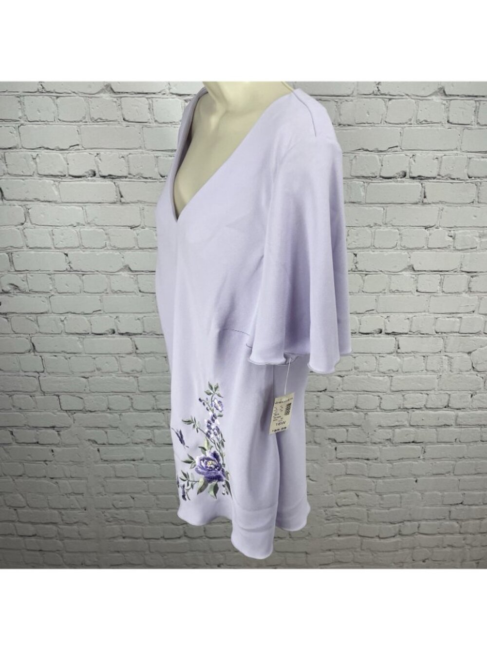 NWD Dressbarn Purple Embroidered Floral Flutter Short Sleeve Blouse Top Size 16W - Picture 10 of 16